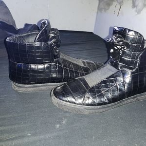 Palazzo Idol Crocodile Embossed Leather High Top Sneaker